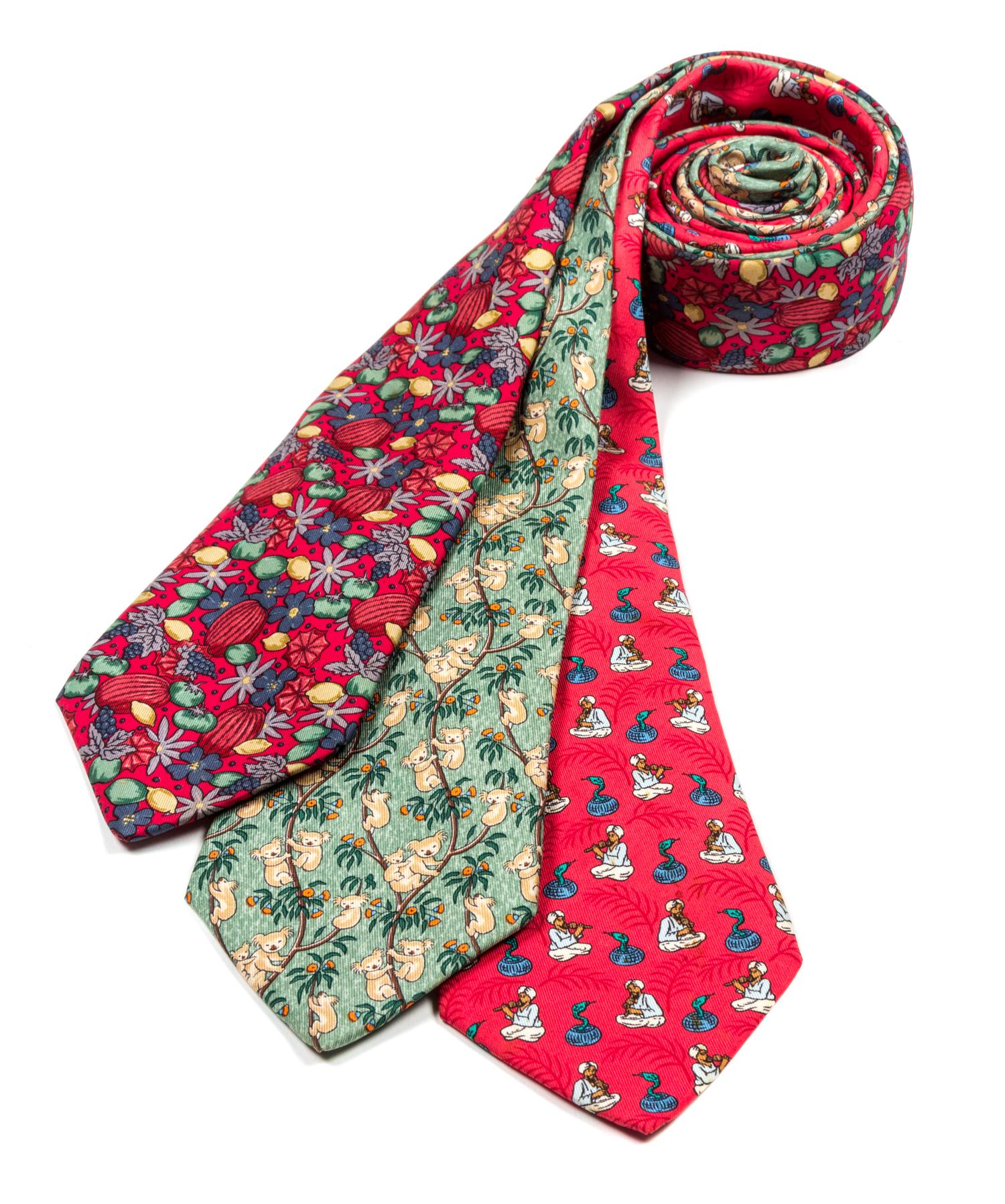 A Group of Three Hermes Silk Ties, 3.15" wide.