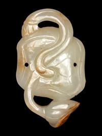 A Celadon Jade Carving of Lotus and Double Fish