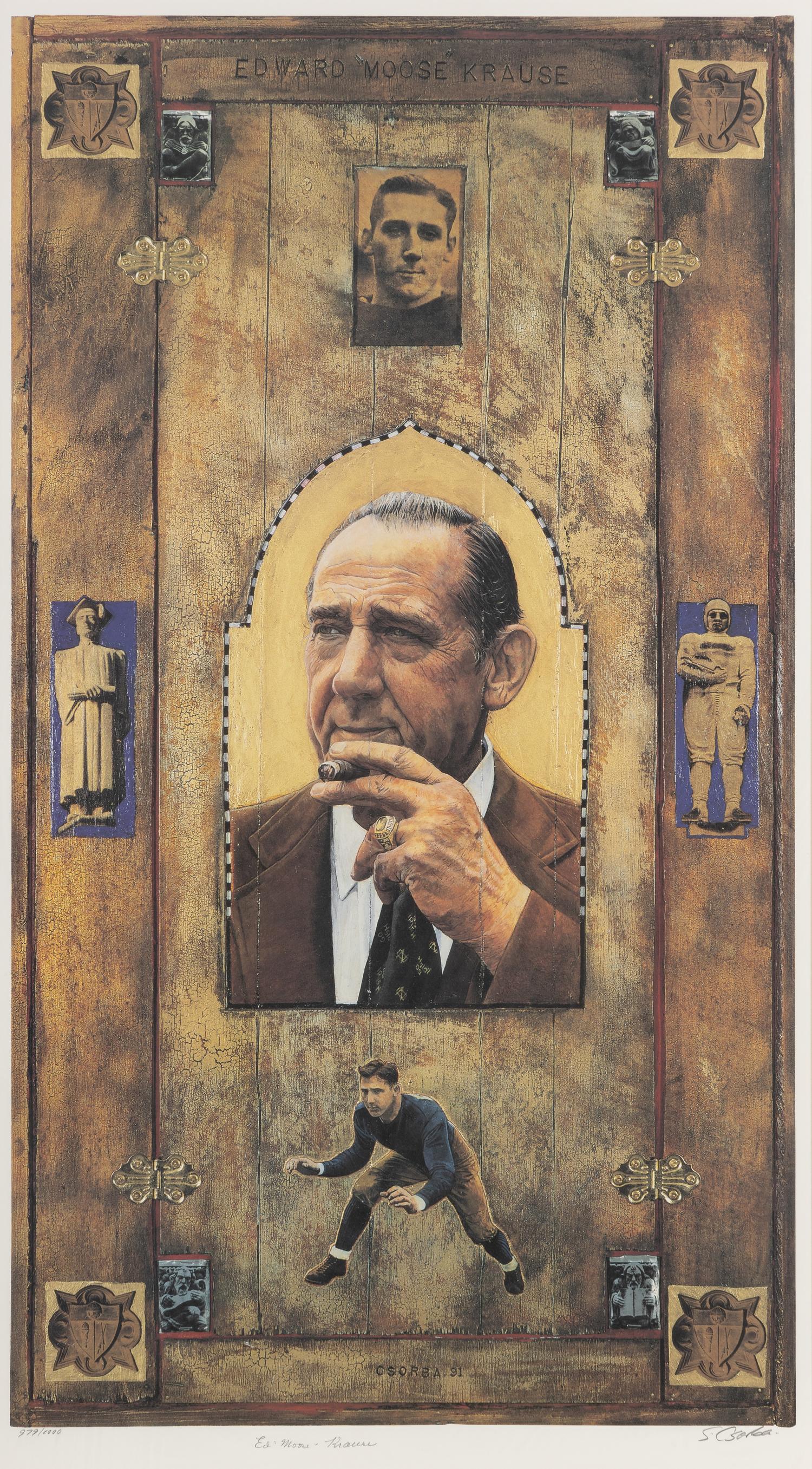 A Group of Notre Dame Artworks Including a Signed Heisman Trophy Lithograph