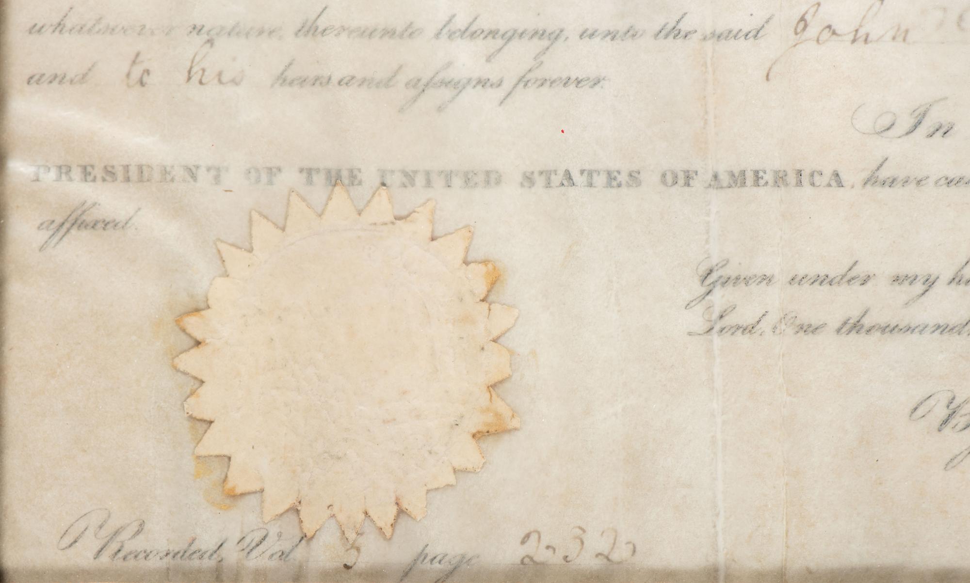 JACKSON, Andrew (1767-1845). Document signed ("Andrew Jackson"), as President. Washington, DC, 1 November 1830.