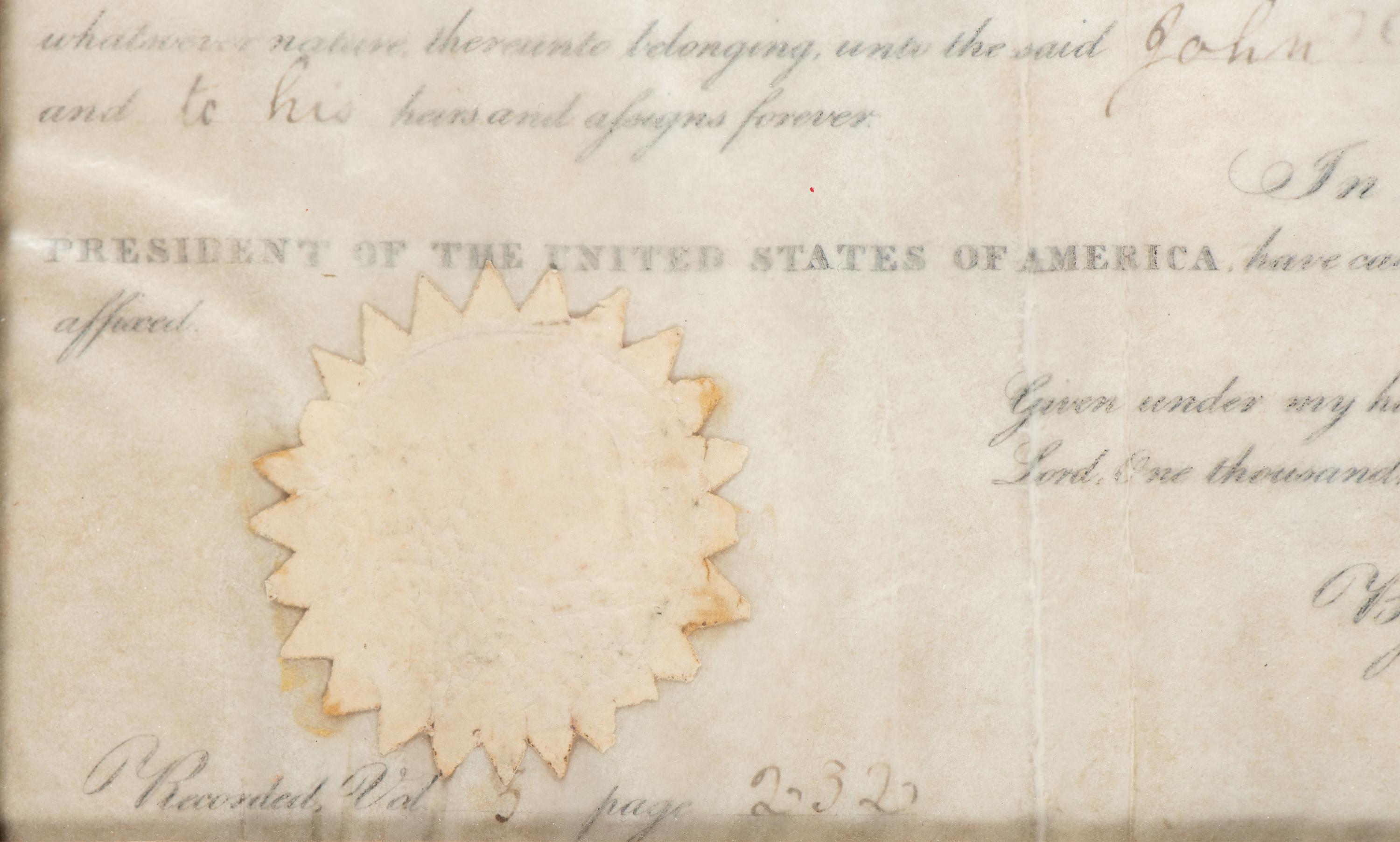 JACKSON, Andrew (1767-1845). Document signed ("Andrew Jackson"), as President. Washington, DC, 1 November 1830.