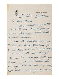 [ENGLISH & CONTINENTAL MANUSCRIPTS]. EDWARD VIII, Duke of Windsor (1894-1972). Autograph letter letter signed ("Edward P") to "Babs." HMS Renown, 28 October 1921.