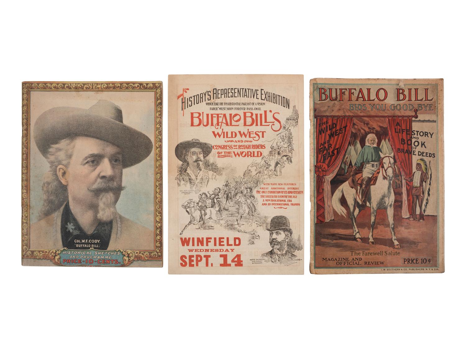 [WILD WEST SHOWS] -- [CODY, William F. "Buffalo Bill" (1846-1917)]. A group of 6 items, incl. programs advertising Buffalo Bill's Wild West show and cover promoting Jim Kid's Wild West and Hippodrome.