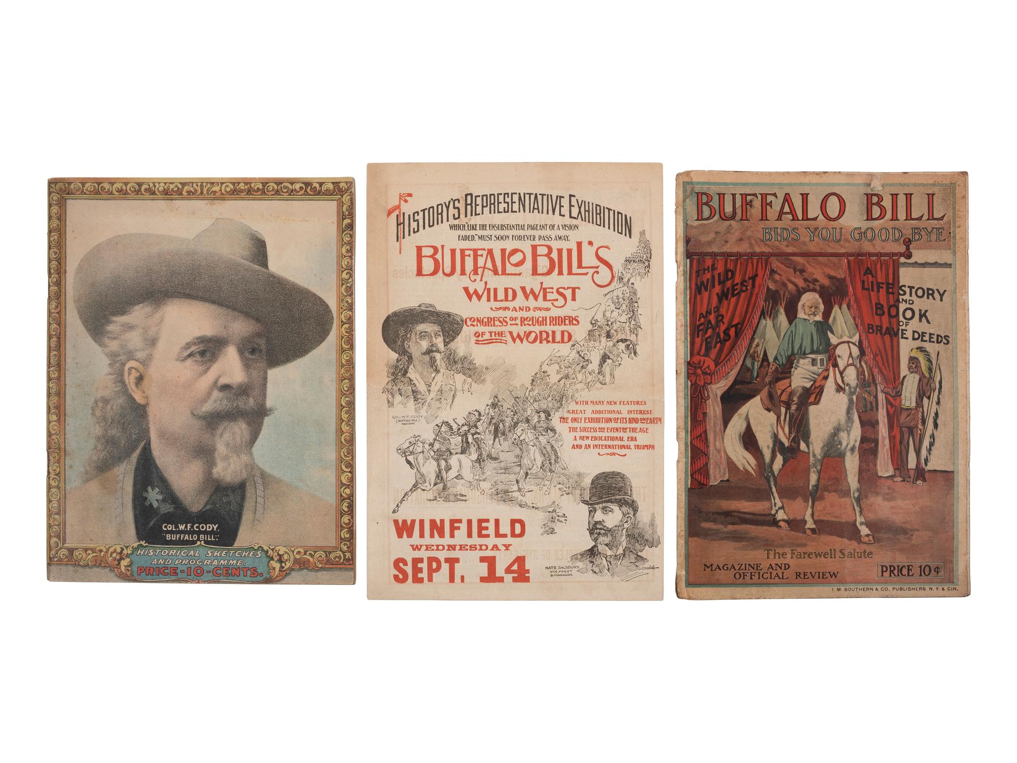 [WILD WEST SHOWS] -- [CODY, William F. "Buffalo Bill" (1846-1917)]. A group of 6 items, incl. programs advertising Buffalo Bill's Wild West show and cover promoting Jim Kid's Wild West and Hippodrome.