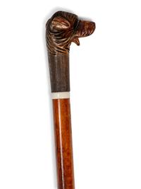 An English Carved Oak and Walnut Zoomorphic Walking Stick