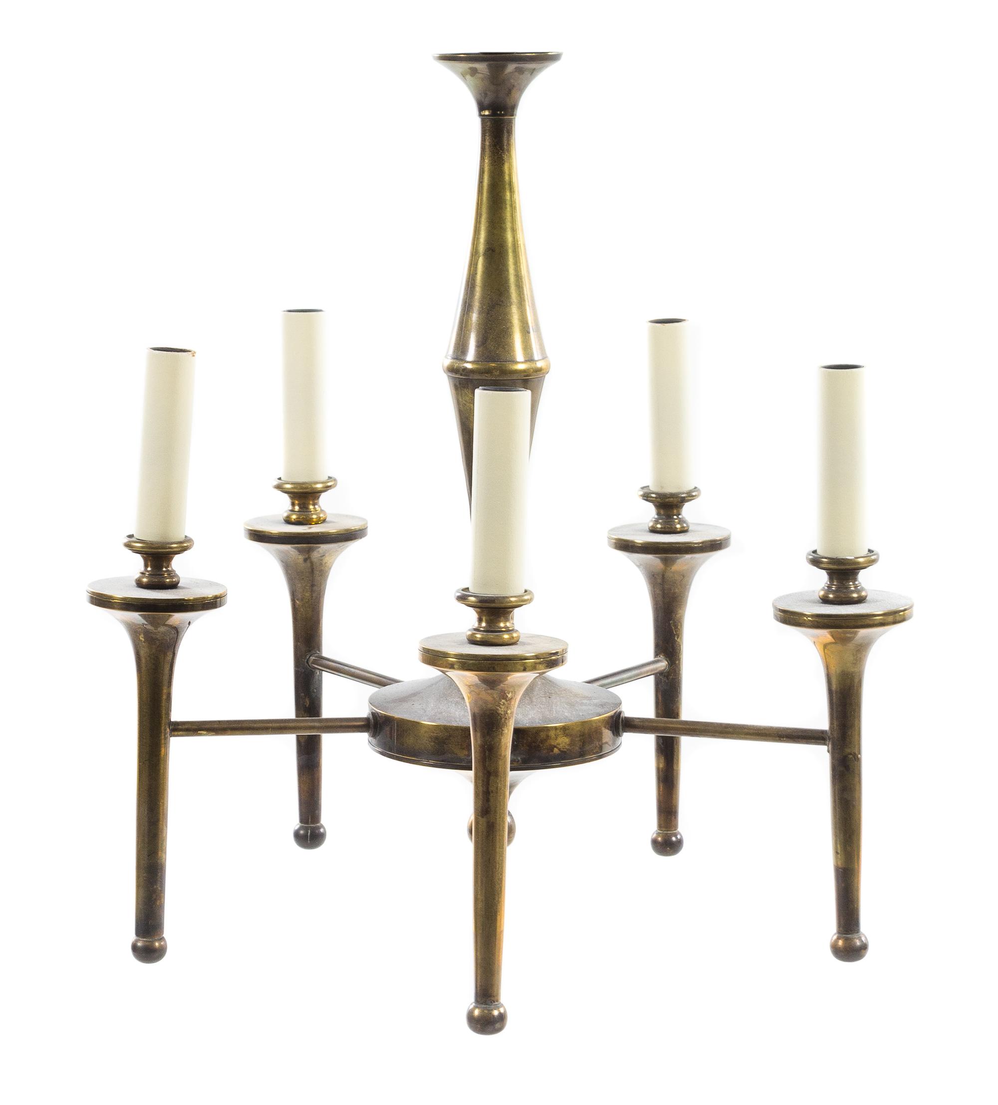 Manner of Andre Arbus, SECOND HALF 20TH CENTURY, a five-light chandelier