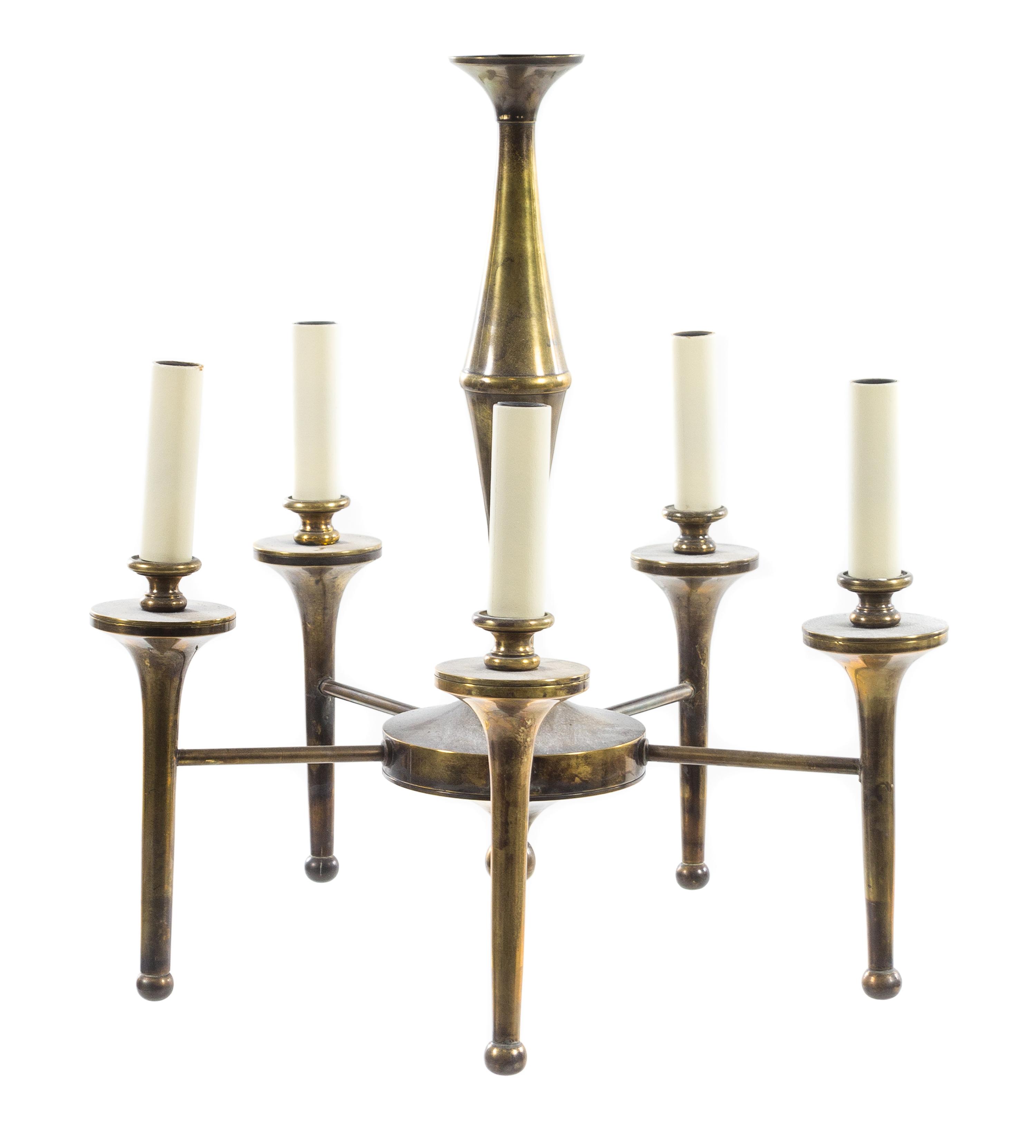 Manner of Andre Arbus, SECOND HALF 20TH CENTURY, a five-light chandelier