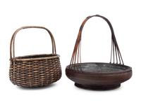 Two Japanese Ikebana Bamboo Flower Arranging Baskets