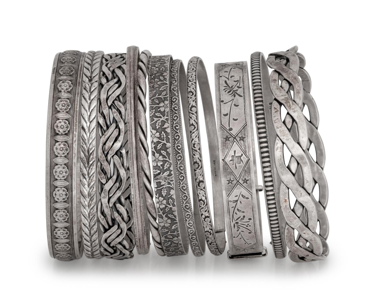 A Collection of Sterling Silver Bangles,