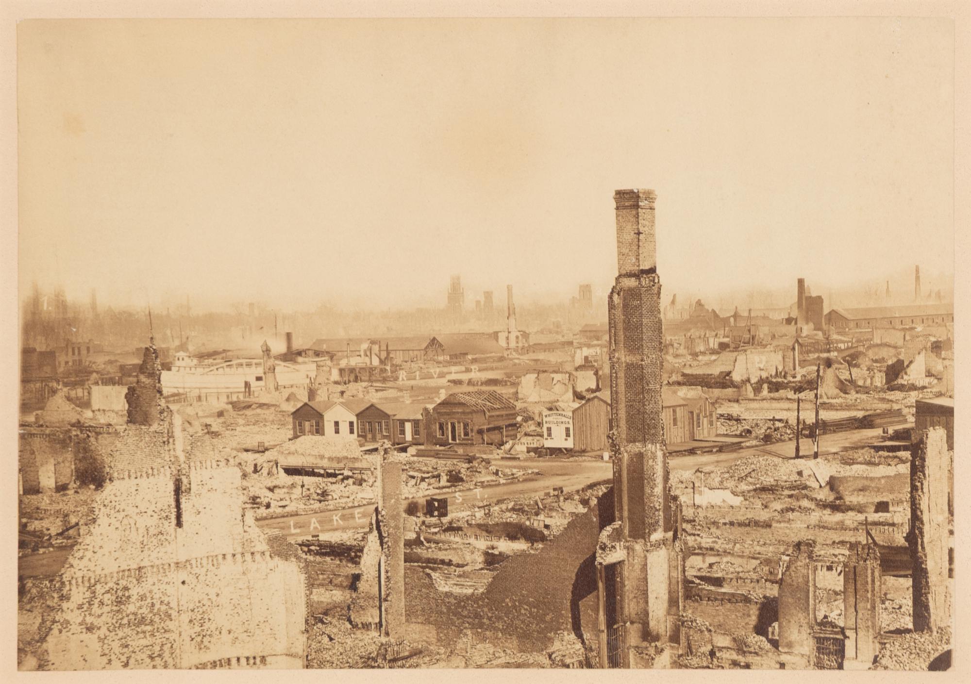 [Chicago Fire]. Smith, Joshua (1818-1891), photographer. Chicago, as seen after the great Conflagration . Washington, 1871.