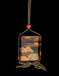 A Japanese Gold and Brown Lacquer Three-Case Inro