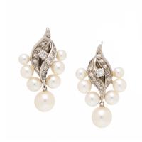 CULTURED PEARL, DIAMOND, AND WHITE GOLD EARRINGS