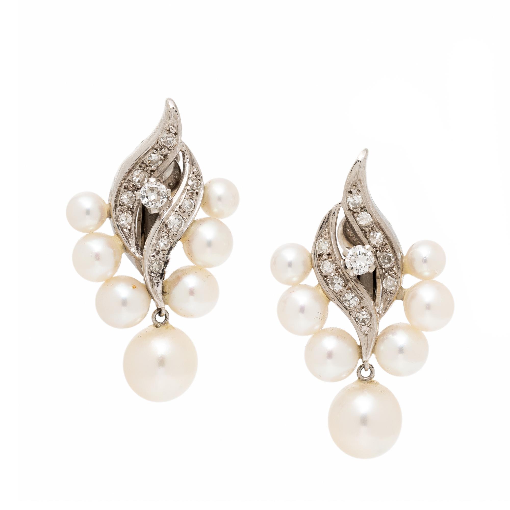 CULTURED PEARL, DIAMOND, AND WHITE GOLD EARRINGS