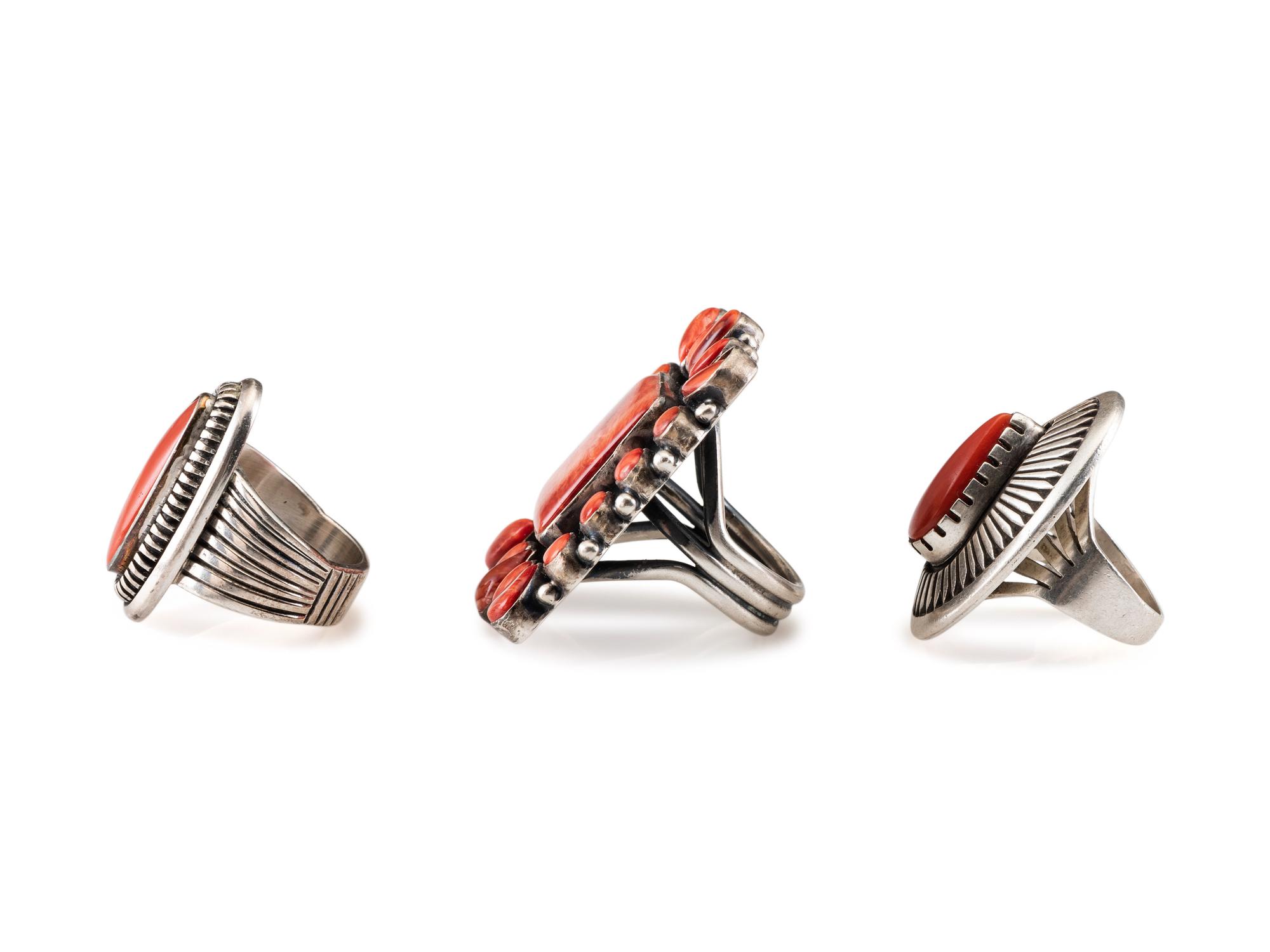 Sterling Silver Coral and Spiny Oyster Rings