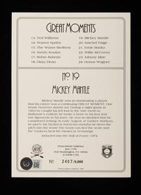 A Mickey Mantle Signed Autograph Perez-Steele Great Moments Card (Beckett Authentication Services Letter),