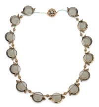 A Miriam Haskell Smoke Rhinestone Demi Parure, Necklace: 16"; Earclips: 1" diameter.