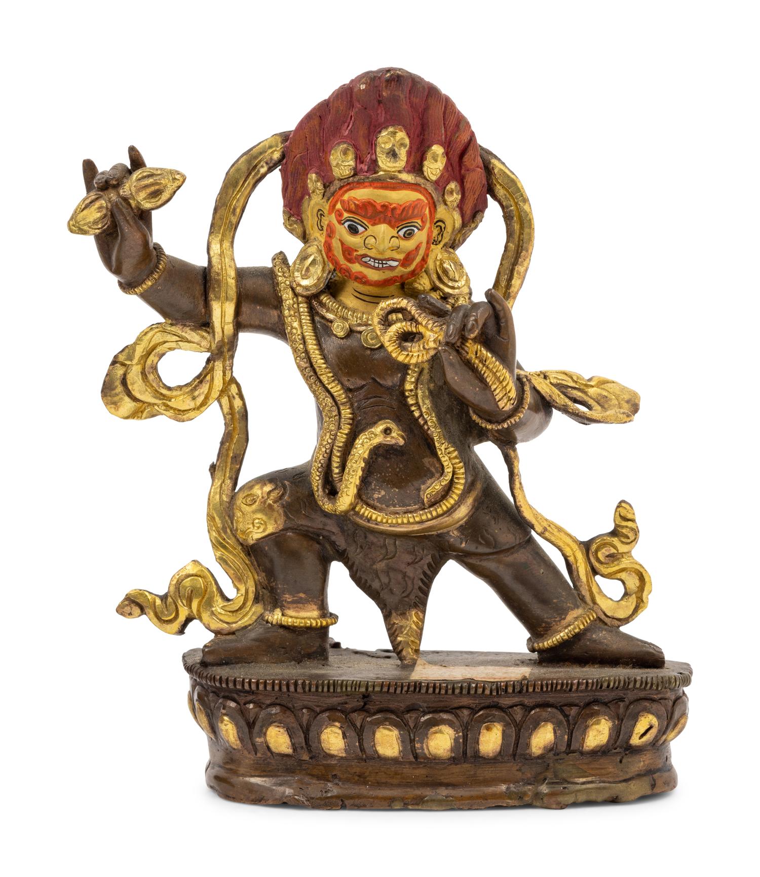 Three Tibetan Gilt Bronze Figures of Guardians