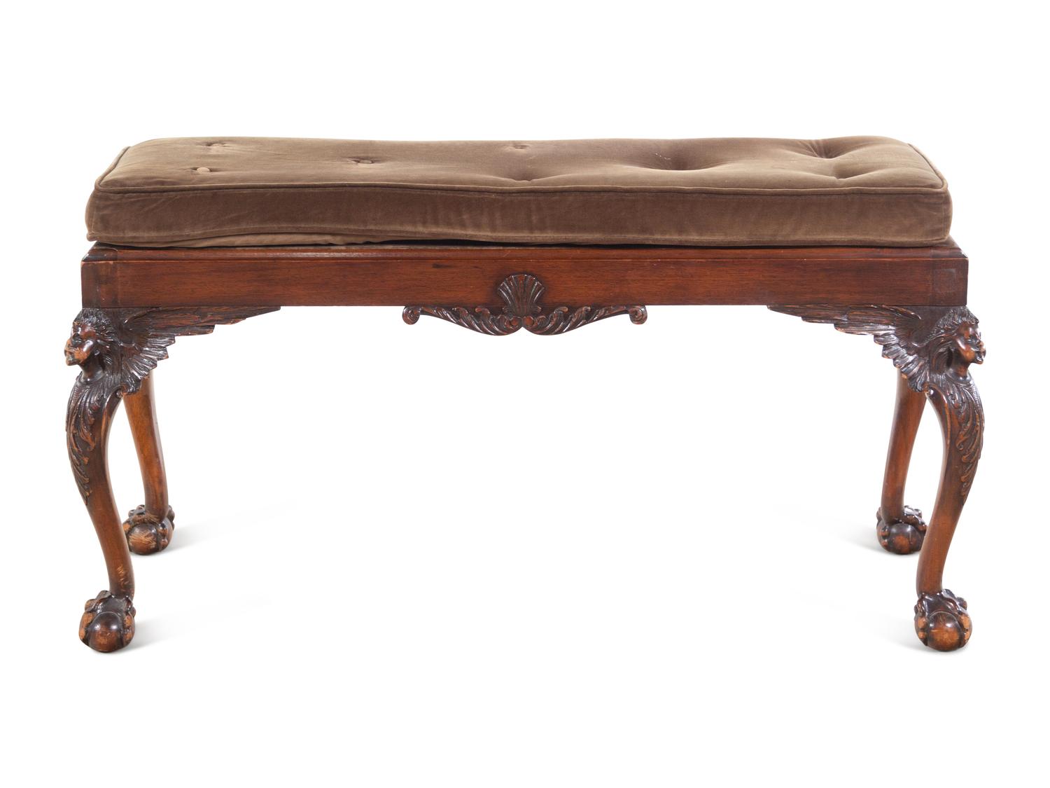 A Georgian Style Carved Mahogany Bench