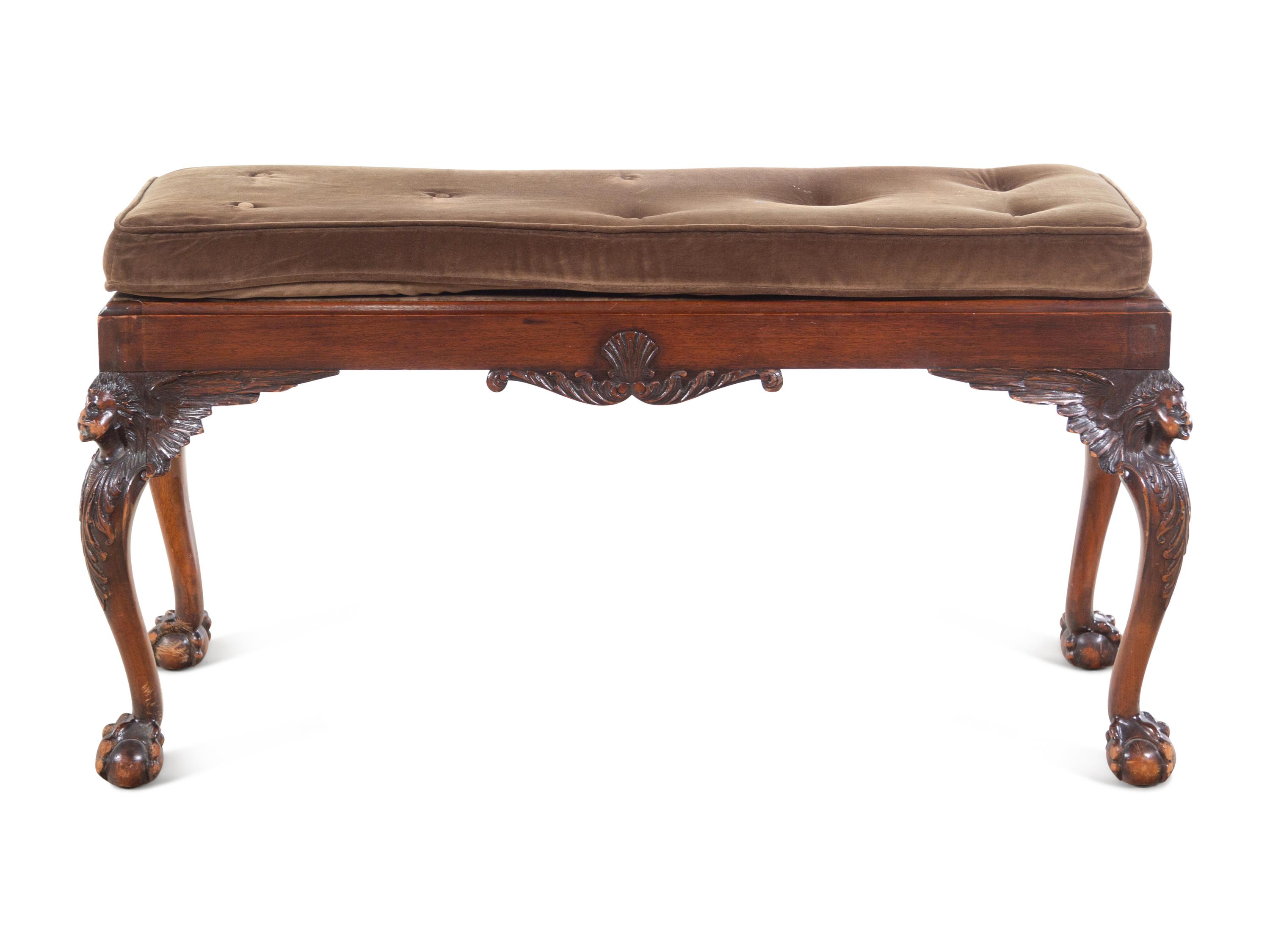A Georgian Style Carved Mahogany Bench