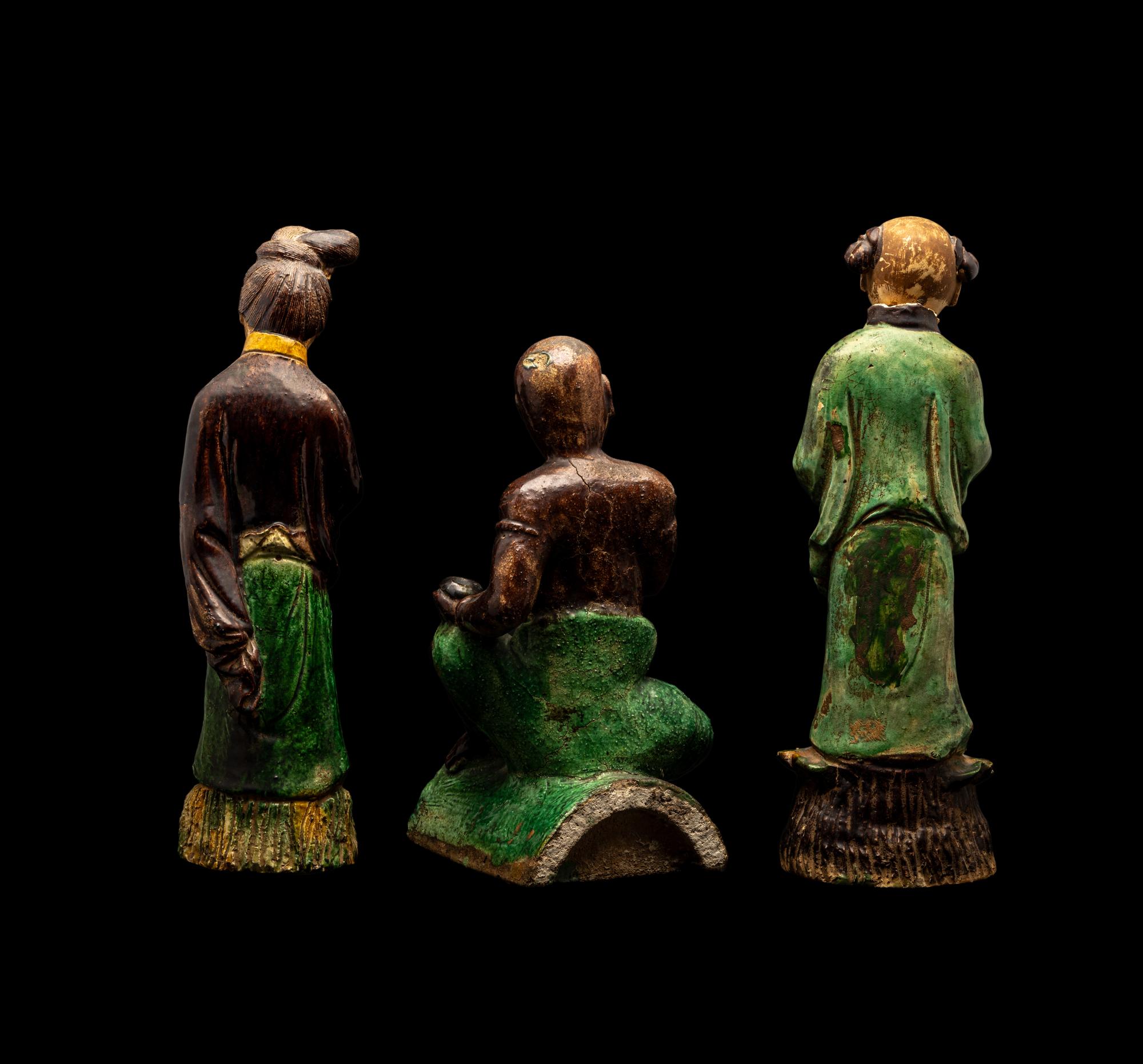 Three Chinese Glazed Stoneware Figures