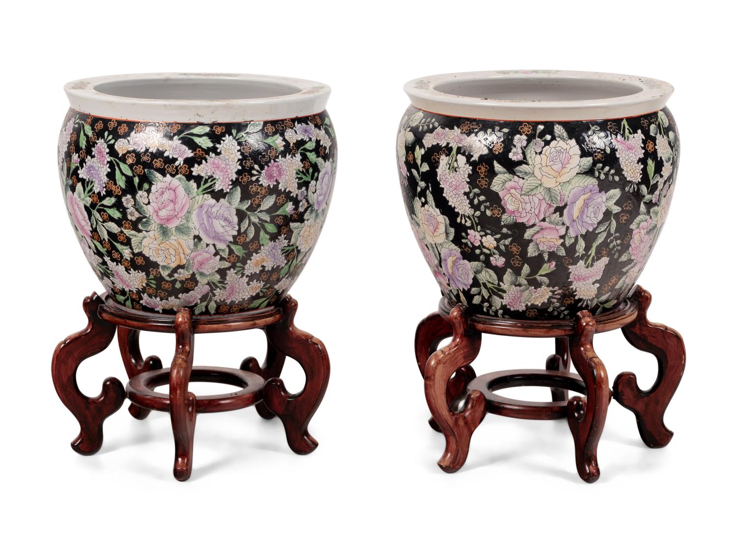 A Pair of Chinese Enameled Porcelain Jardinières