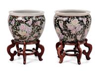 A Pair of Chinese Enameled Porcelain Jardinières
