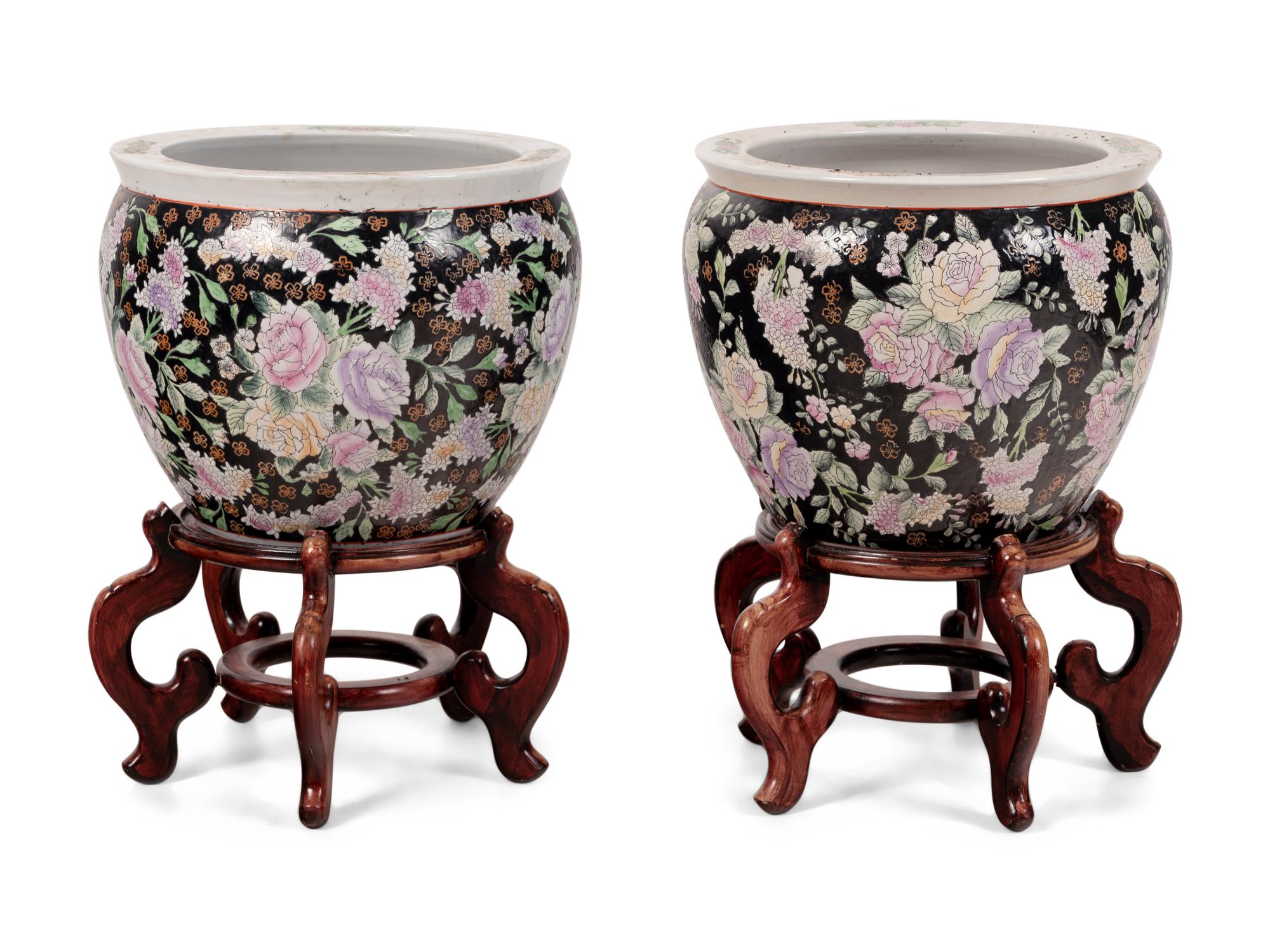 A Pair of Chinese Enameled Porcelain Jardinières