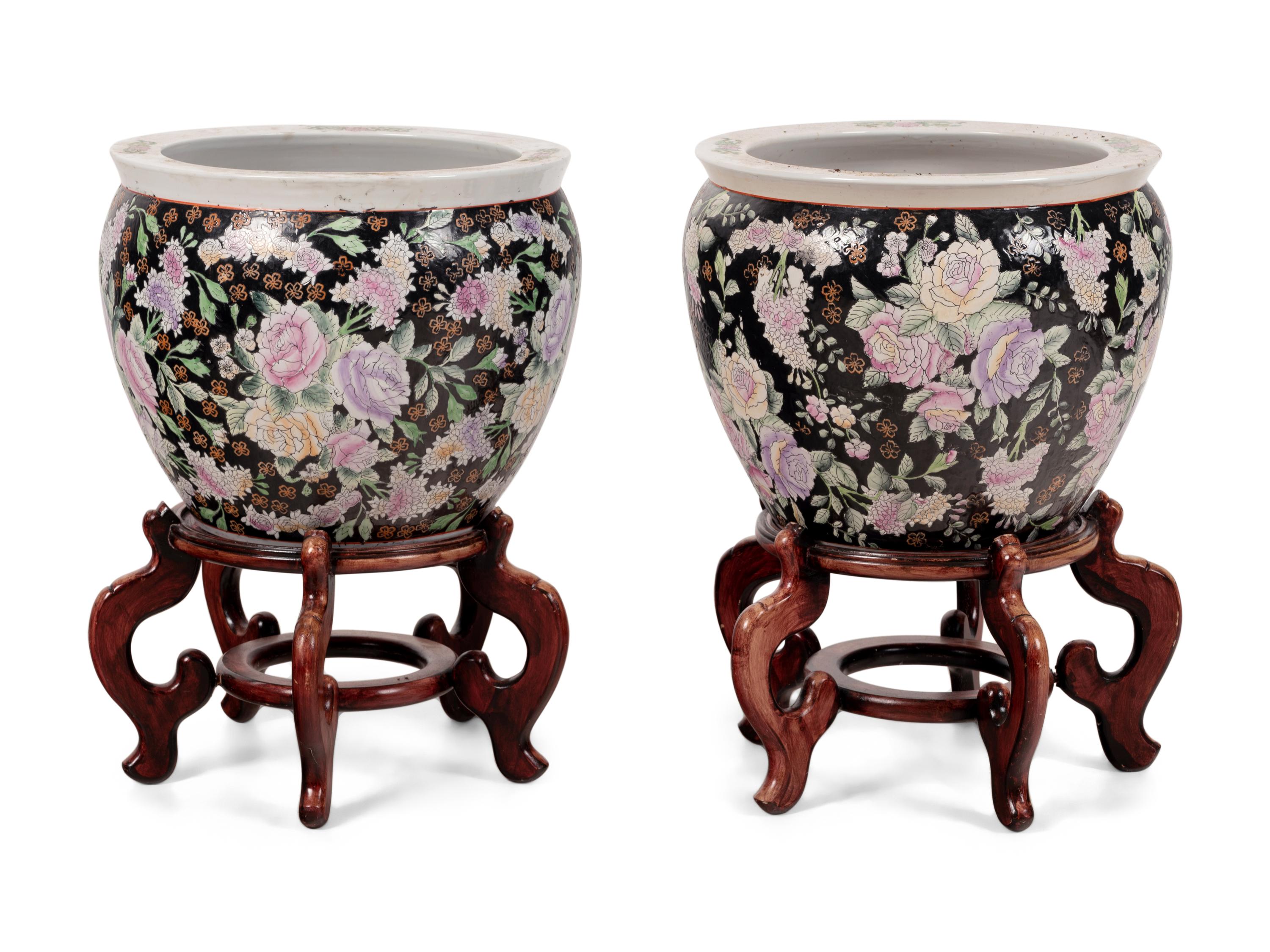 A Pair of Chinese Enameled Porcelain Jardinières