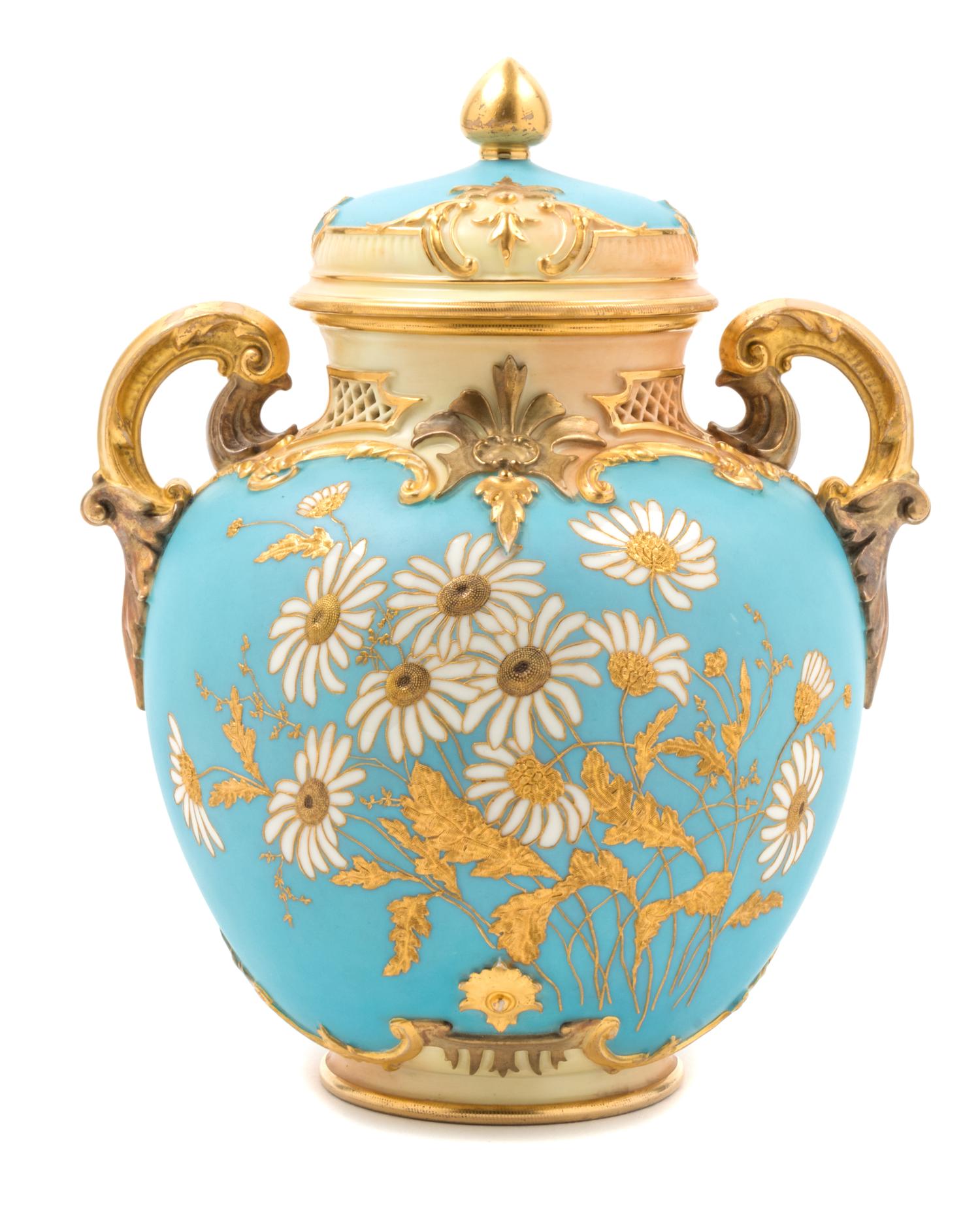 A Royal Worcester Porcelain Covered Vase Height 11 1/8 inches. — 1891