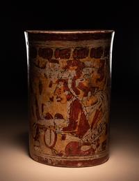 A Maya Polychrome Cylinder Vessel