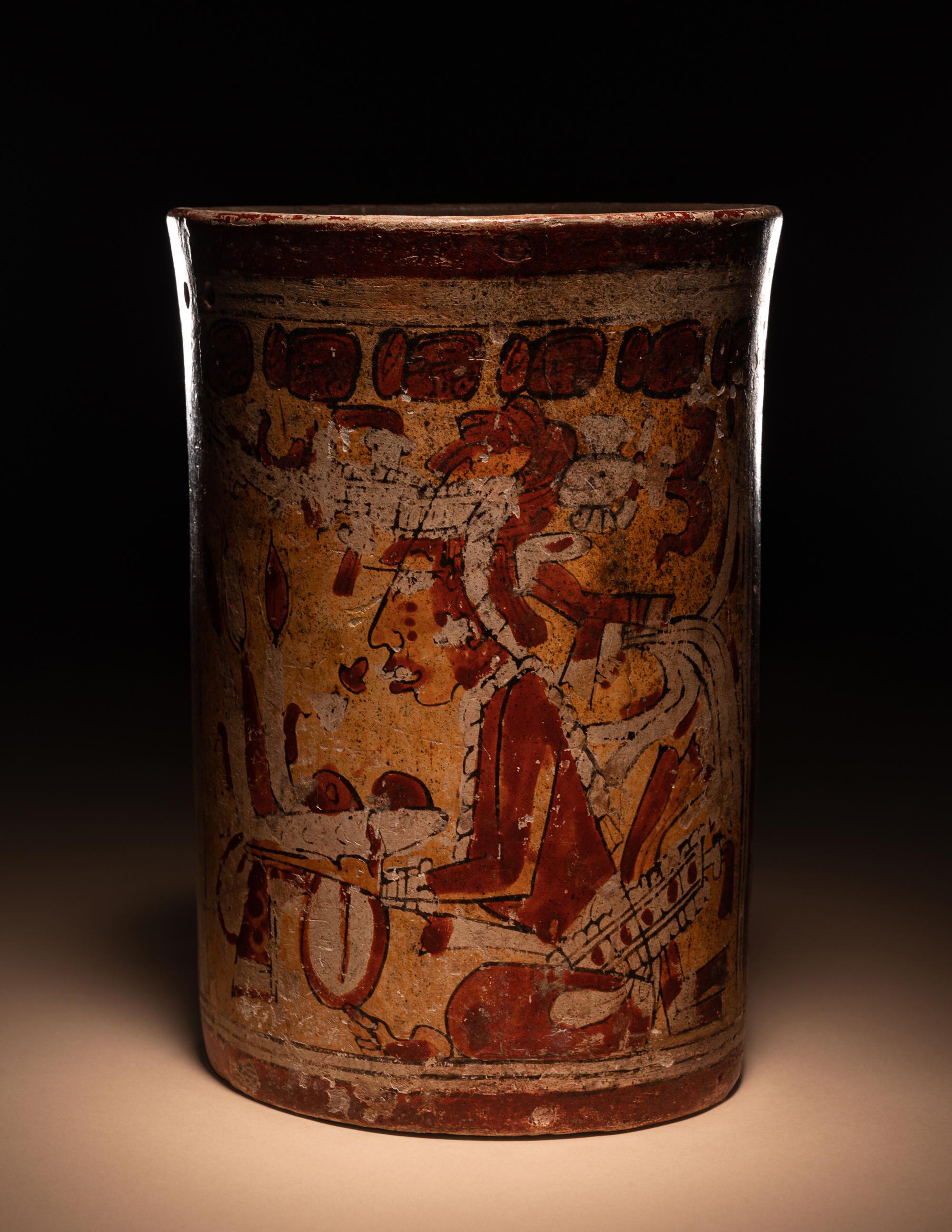 A Maya Polychrome Cylinder Vessel