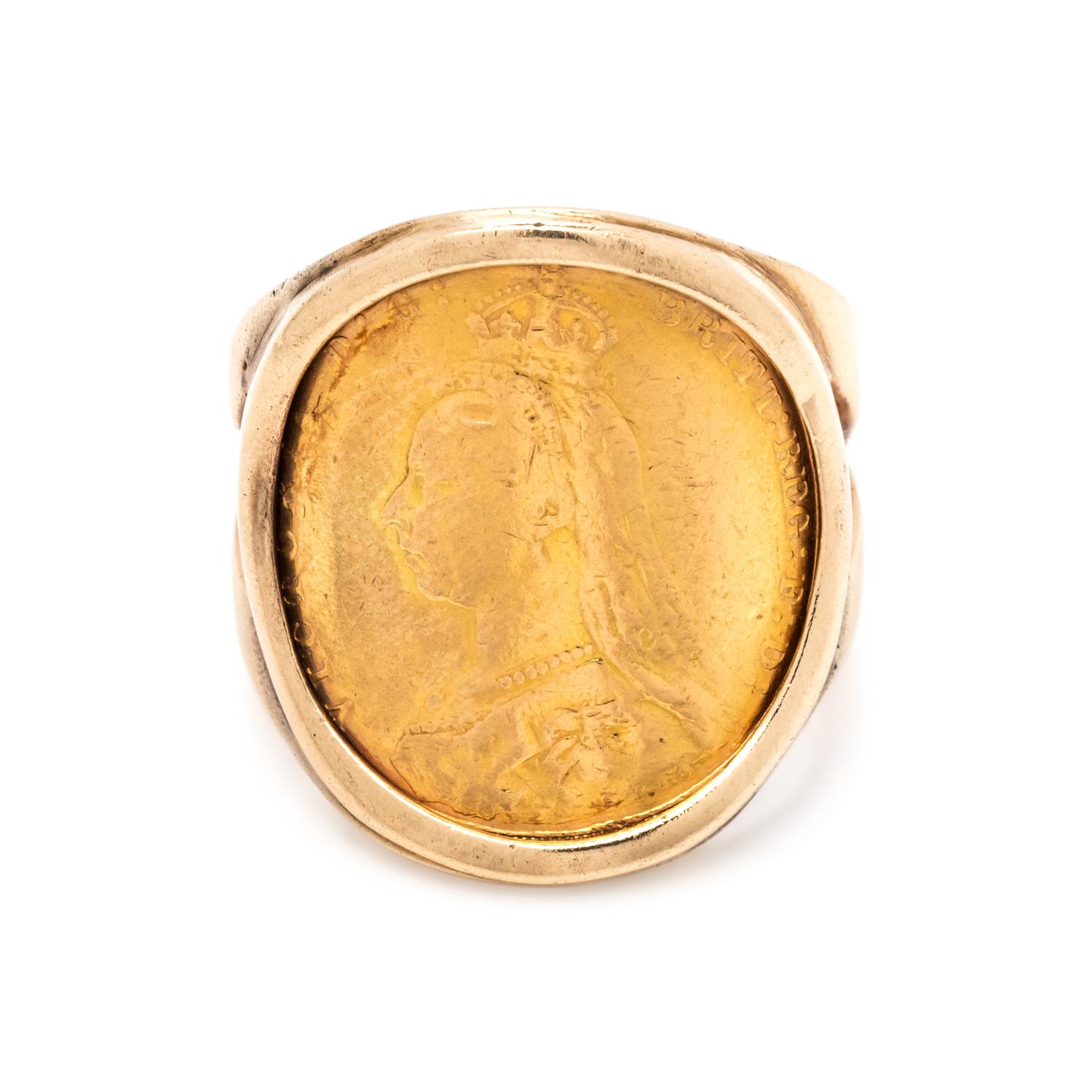 YELLOW GOLD AND BRITISH SOVEREIGN JUBILEE COIN RING
