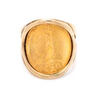 YELLOW GOLD AND BRITISH SOVEREIGN JUBILEE COIN RING