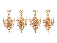 A Set of Four Louis XVI Style Gilt Bronze Five-Light Scones