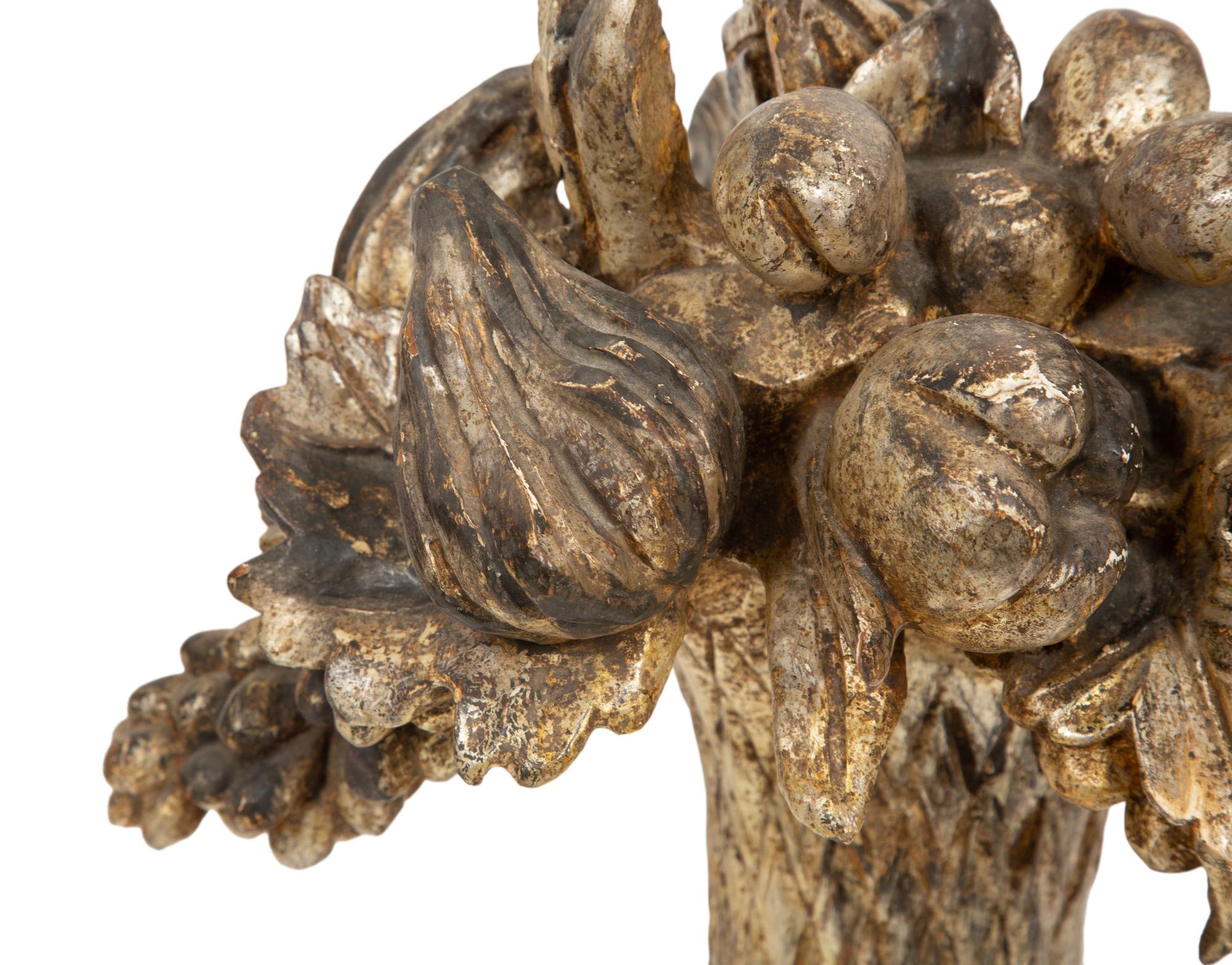 A Pair of Italian Carved Silver Giltwood Models of Fruits and Flowers