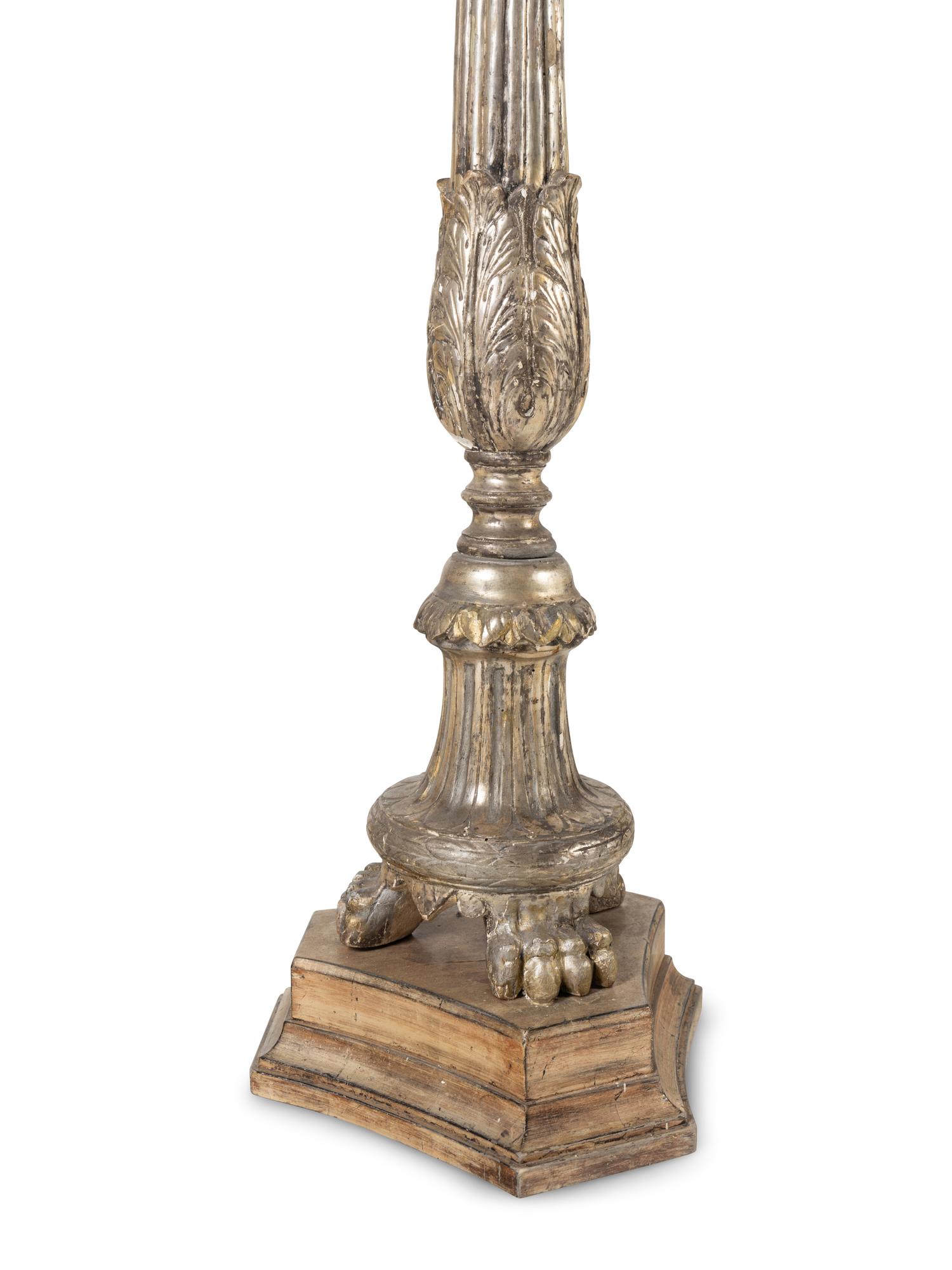 A Pair of Italian Silvered Wood Torchères