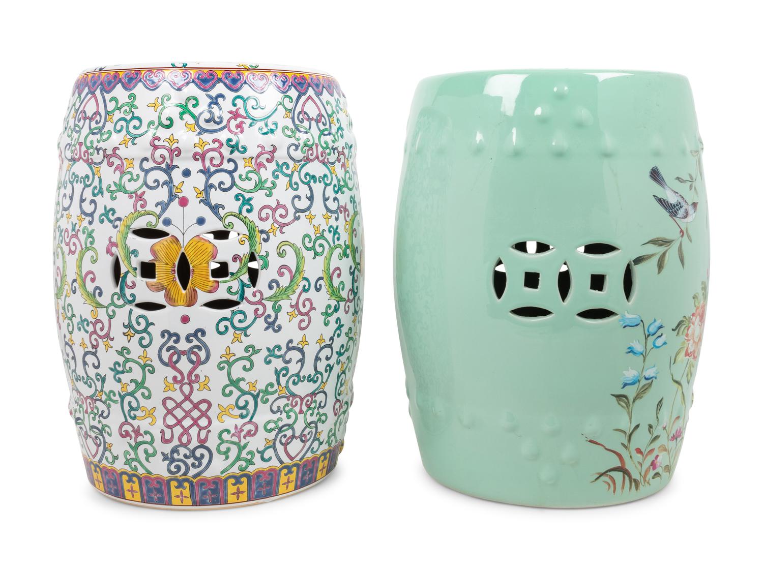 Two Glazed Porcelain Garden Seats