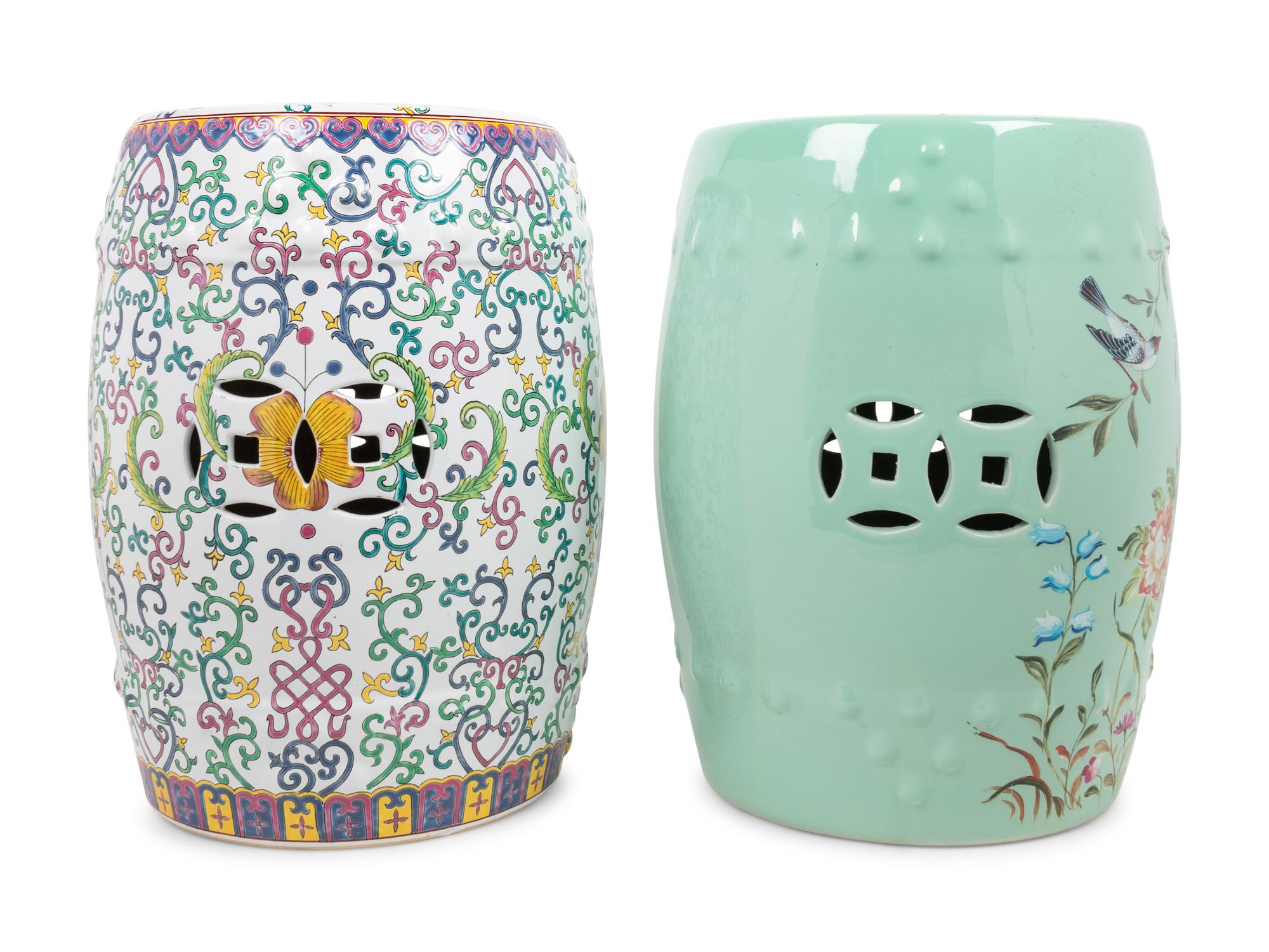 Two Glazed Porcelain Garden Seats