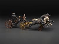 A Painted Cast Iron Three-Horse Fire Pump Wagon Toy