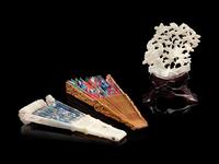 Two Chinese Export Fans and A Mother-of-Pearl Table Screen