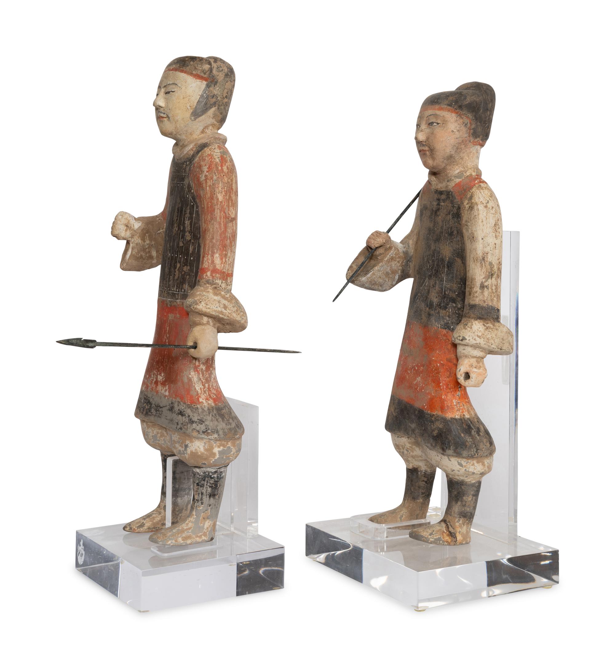 Two Chinese Painted Pottery Standing Warriors