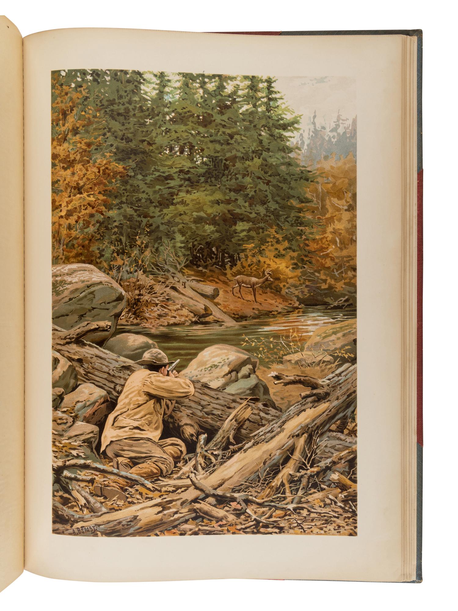 REMINGTON, Frederic (1861-1909), Arthur Burdett FROST (1851-1928) and others, illustrators. -- GOULD, A.C., editor. Sport. Or Fishing and Shooting. Boston: Bradlee Whidden, 1889.