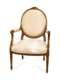 A Five-Piece Louis XVI Style Carved Giltwood Parlour Suite — 19TH CENTURY
