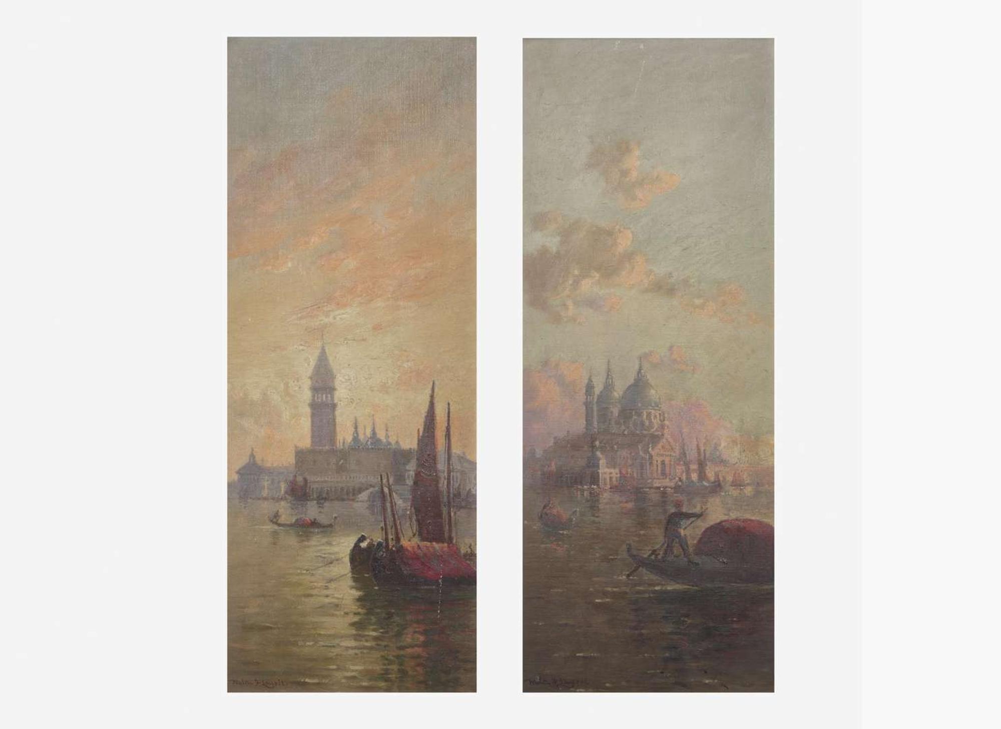 Walter Franklin Lansil (American, 1846–1933) - The Campanile and Ducal Palace; together with The Santa Maria della Salute (A Pair of Venetian Scenes)