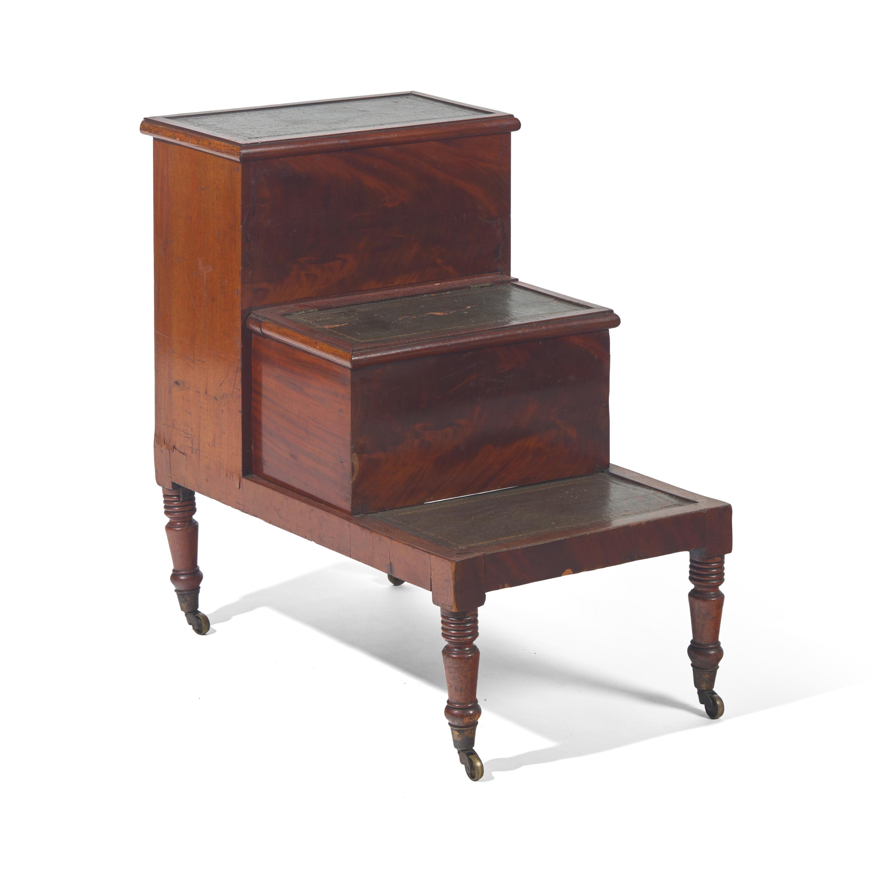 A Set of George IV Mahogany and Gilt Tooled Leather Inset Library Steps