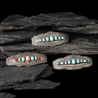 Don Lucas (American, 20th century) — Southwestern-style Sterling Silver and Cluster Inlay Hair Barrettes and Post Earrings