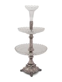 A Russian Silver-Plate and Cut Glass Two-Tier Dessert Stand