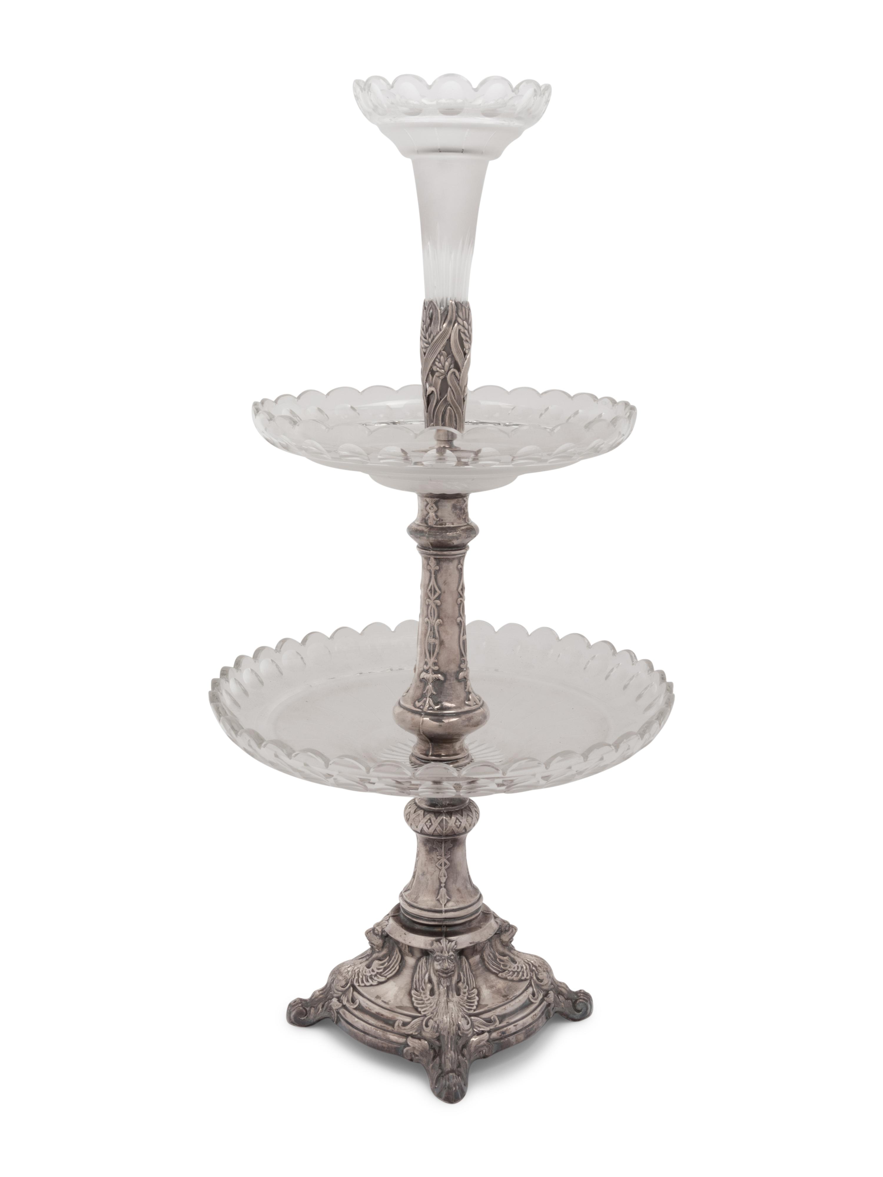 A Russian Silver-Plate and Cut Glass Two-Tier Dessert Stand