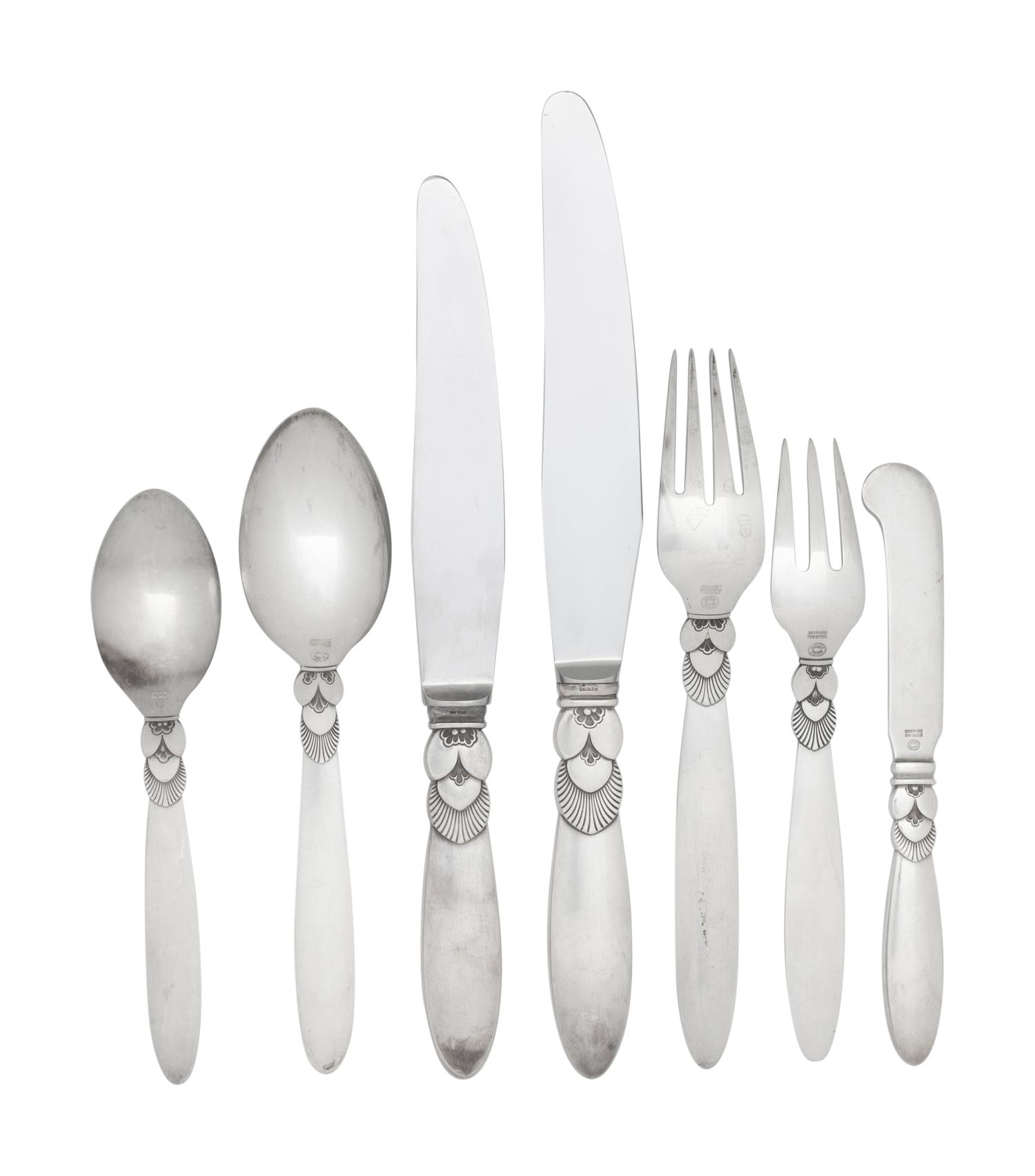 A Georg Jensen Cactus Silver Flatware Service