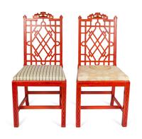 A Set of Eight Chinese Chippendale Style Red Lacquer Side Chairs — EARLY 20TH CENTURY